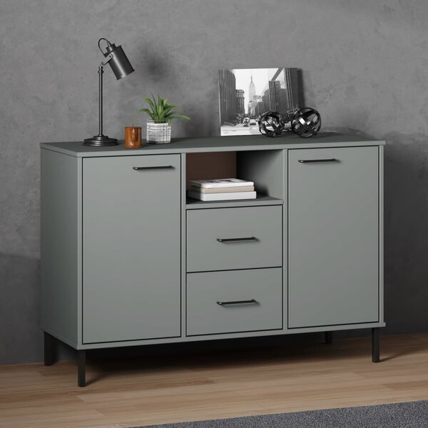 vidaXL Buffet avec pieds en m&eacute;tal Gris 113x40x77 cm Bois massif OSLO