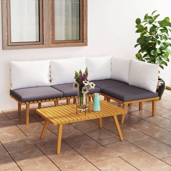 vidaXL Salon de jardin 5 pcs avec coussins Bois d'acacia solide
