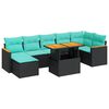 vidaXL Salon de jardin avec coussins 8 pcs noir r&eacute;sine tress&eacute;e acacia