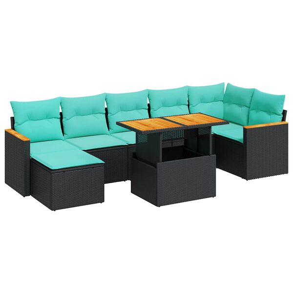 vidaXL Salon de jardin avec coussins 8 pcs noir r&eacute;sine tress&eacute;e acacia