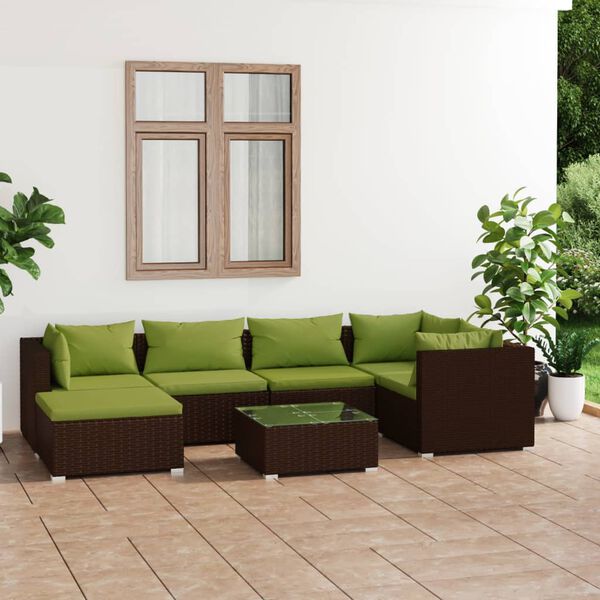 vidaXL Salon de jardin 7 pcs avec coussins R&eacute;sine tress&eacute;e Marron