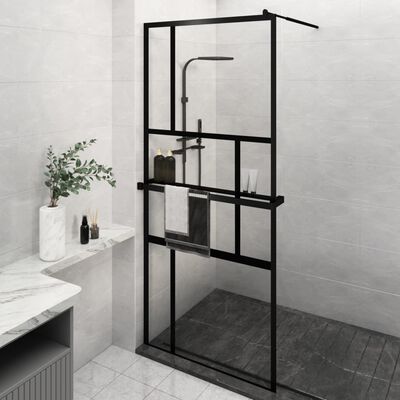 vidaXL Paroi de douche avec étagère Noir 90x195 cm Verre ESG&Aluminium