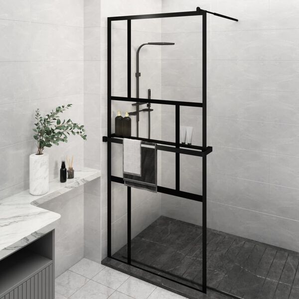 vidaXL Paroi de douche avec &eacute;tag&egrave;re Noir 90x195 cm Verre ESG&Aluminium