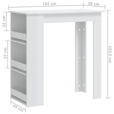 vidaXL Table de bar étagère de rangement Blanc brillant 102x50x103,5cm