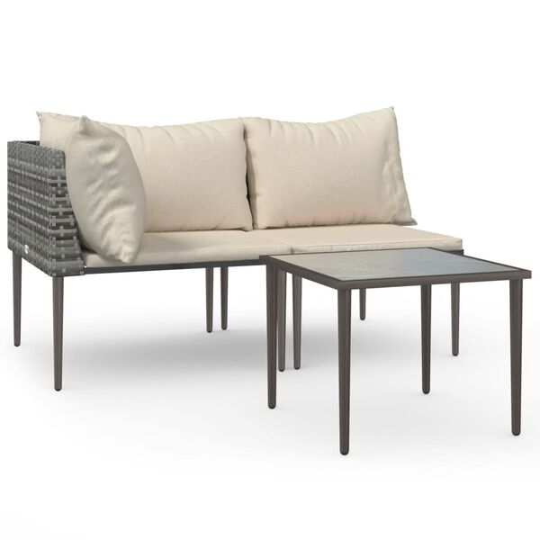 vidaXL Salon de jardin 3 pcs avec coussins Gris R&eacute;sine tress&eacute;e