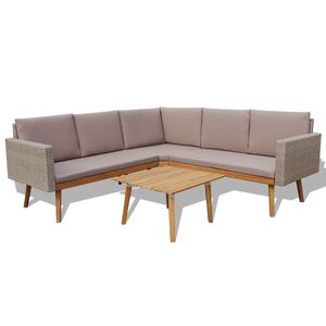 vidaXL Salon de jardin 4 pcs avec coussins R&eacute;sine tress&eacute;e Gris