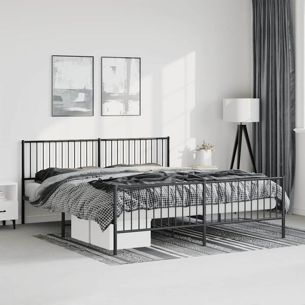 vidaXL Cadre de lit m&eacute;tal sans matelas avec pied de lit noir 183x213cm