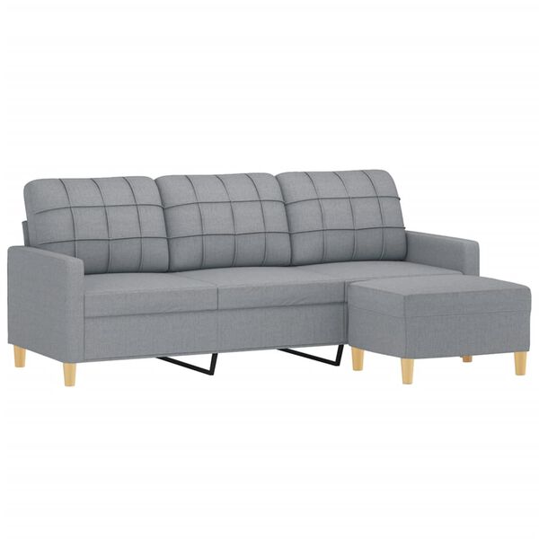 vidaXL Canapé à 3 places avec repose-pieds Gris clair 180 cm Tissu
