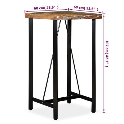 vidaXL Table de bar Bois de récupération massif 60 x 60 x 107 cm