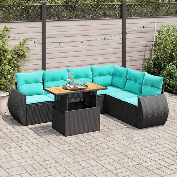 vidaXL Salon de jardin 7 pcs avec coussins noir r&eacute;sine tress&eacute;e