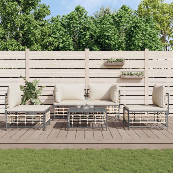 vidaXL Salon de jardin 5 pcs avec coussins anthracite r&eacute;sine tress&eacute;e