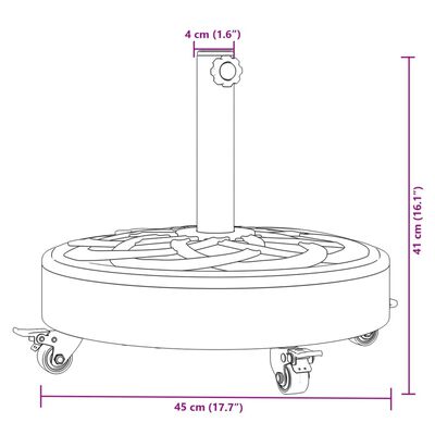 vidaXL Base de parasol avec roues pour mâts Ø38 / 48 mm 27 kg rond