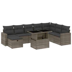 vidaXL Salon de jardin 9 pcs avec coussins gris résine tressée