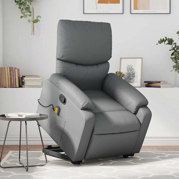 vidaXL Fauteuil inclinable de massage gris similicuir
