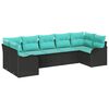 vidaXL Ensemble de canap&eacute; de jardin 7 pcs Noir et turquoise Poly rotin