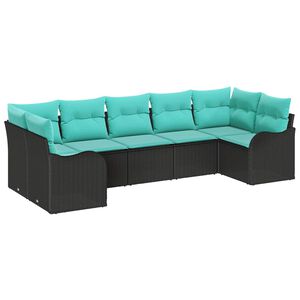 vidaXL Ensemble de canap&eacute; de jardin 7 pcs Noir et turquoise Poly rotin