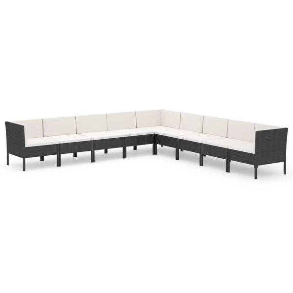 vidaXL Salon de jardin 9 pcs avec coussins R&eacute;sine tress&eacute;e Noir