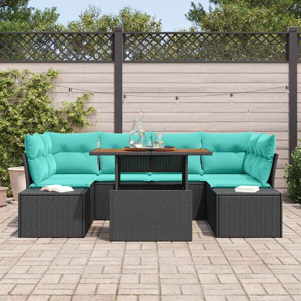 vidaXL Ensemble de salle &agrave; manger pour jardin 7 pcs Noir et Sarcelle