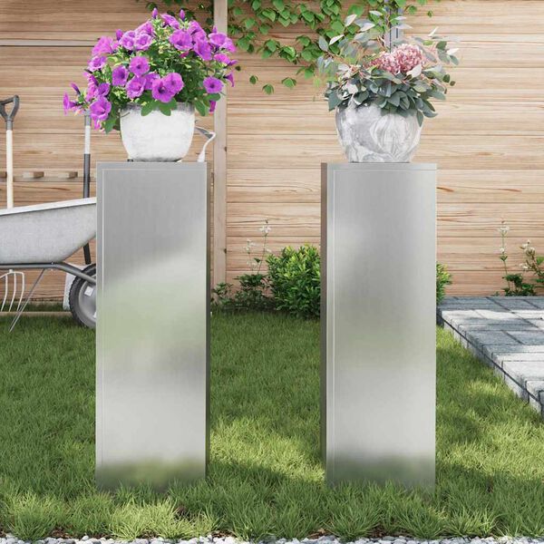 vidaXL Support de Plante 2 pcs Argent 24 x 24 x 75 cm Acier galvanis&eacute;