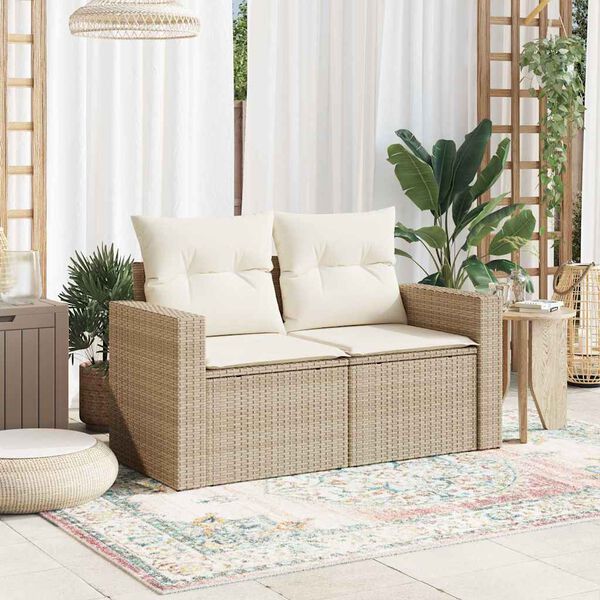 vidaXL Canap&eacute; de jardin avec coussins 2 places beige r&eacute;sine tress&eacute;e