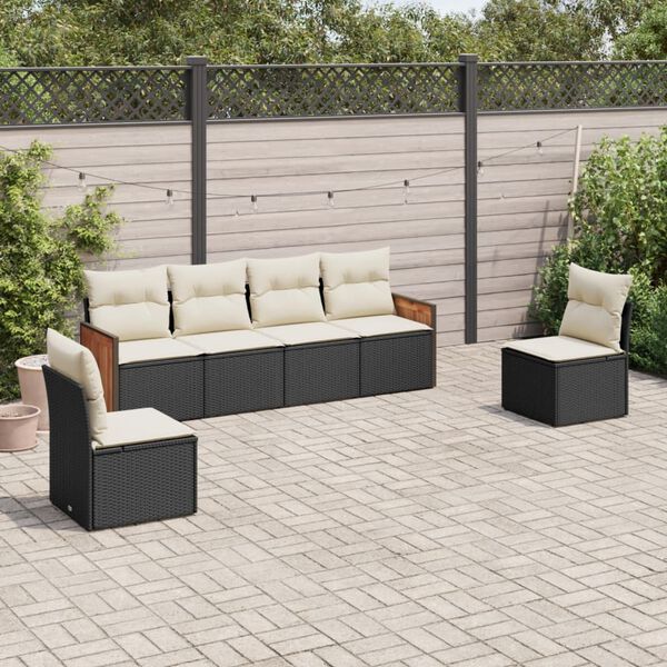 vidaXL Salon de jardin 6 pcs avec coussins noir r&eacute;sine tress&eacute;e