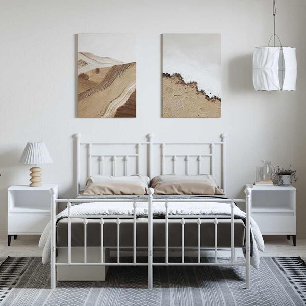 vidaXL Cadre de lit m&eacute;tal sans matelas et pied de lit blanc 150x200 cm