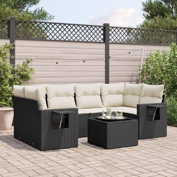 vidaXL Salon de jardin 7 pcs avec coussins noir r&eacute;sine tress&eacute;e