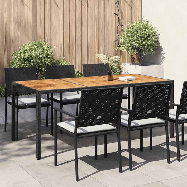 vidaXL Table de jardin 190x90x75 cm R&eacute;sine tress&eacute;e et bois acacia Noir