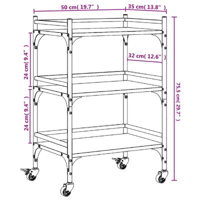 vidaXL Chariot de cuisine chêne fumé 50x35x75,5 cm bois d'ingénierie