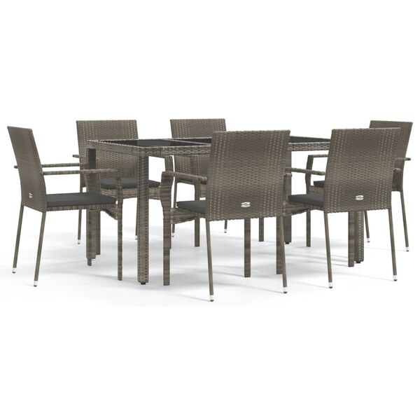 vidaXL Ensemble &agrave; manger jardin et coussins 7 pcs gris rotin