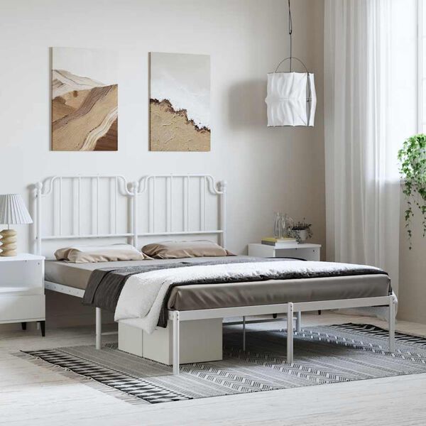 vidaXL Cadre de lit m&eacute;tal sans matelas et t&ecirc;te de lit blanc 150x200 cm