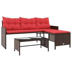 vidaXL Canapé de jardin avec table et coussins en forme de L marron