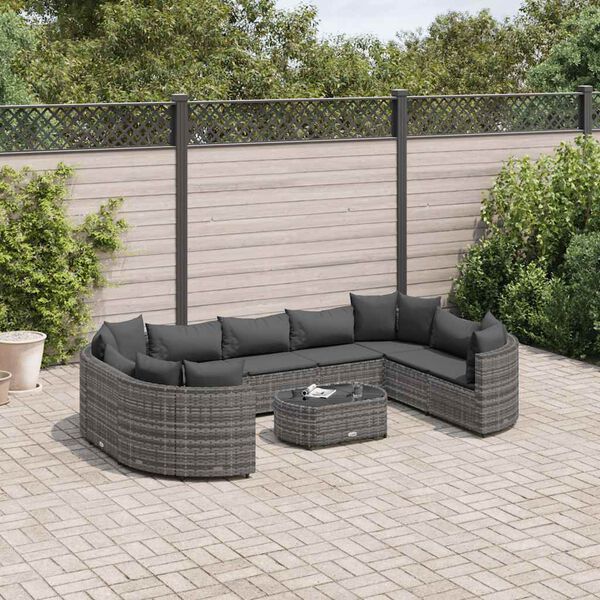 vidaXL Salon de jardin avec coussins 10 pcs gris r&eacute;sine tress&eacute;e