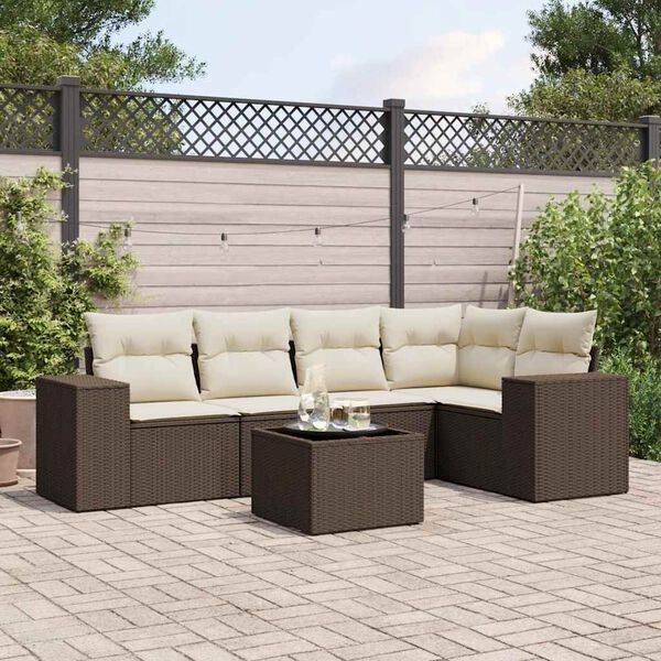 vidaXL Salon de jardin avec coussins 6 pcs marron résine tressée
