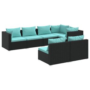 vidaXL Salon de jardin 7 pcs avec coussins Noir R&eacute;sine tress&eacute;e