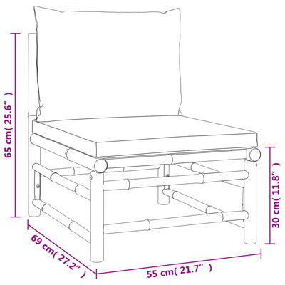 vidaXL Canapé central de jardin avec coussins taupe bambou