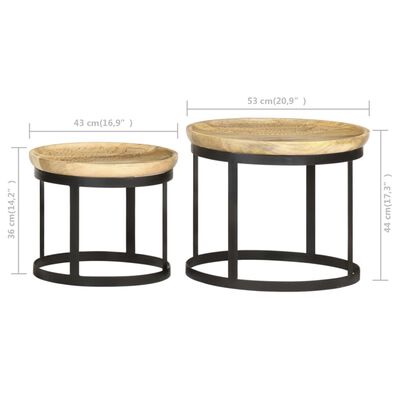 vidaXL Tables d'appoint rondes 2 pcs Bois de manguier solide et acier