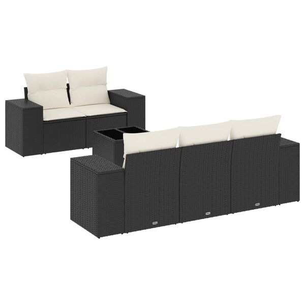 vidaXL Salon de jardin 6 pcs avec coussins noir r&eacute;sine tress&eacute;e
