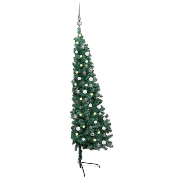 vidaXL Demi-arbre de No&euml;l artificiel pr&eacute;-&eacute;clair&eacute; et boules vert 120 cm