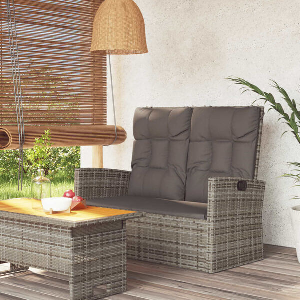 vidaXL Banc de jardin inclinable et coussins gris 118cm résine tressée