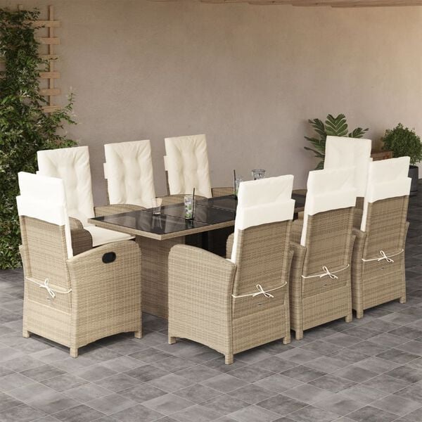 vidaXL Ensemble &agrave; manger de jardin et coussins 9 pcs beige Poly rotin
