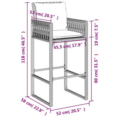 vidaXL Tabourets de bar jardin coussins lot de 2 noir résine tressée