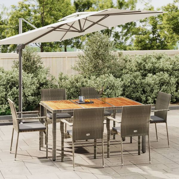 vidaXL Ensemble &agrave; manger jardin et coussins 7 pcs gris rotin