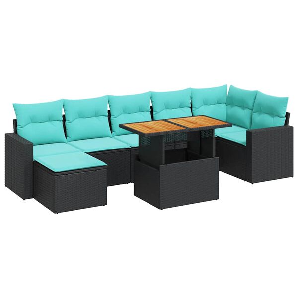 vidaXL Salon de jardin 8 pcs avec coussins noir r&eacute;sine tress&eacute;e