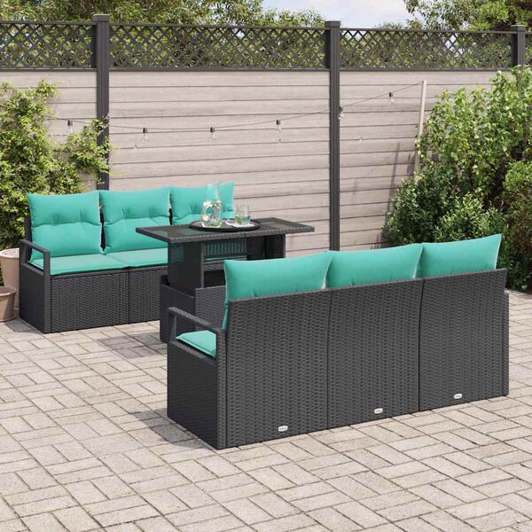 vidaXL Ensemble de canap&eacute; de jardin 7 pcs Noir Poly rotin