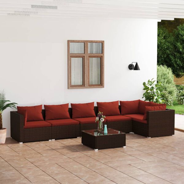 vidaXL Salon de jardin 7 pcs avec coussins R&eacute;sine tress&eacute;e Marron
