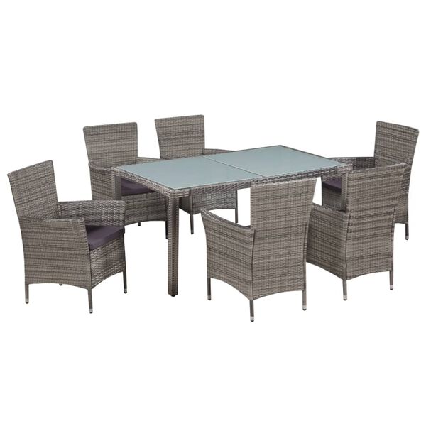 vidaXL Salon de jardin 7 pcs avec coussins R&eacute;sine tress&eacute;e Gris