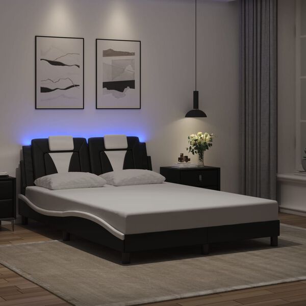 vidaXL Cadre de lit Viana avec LED sans matelas noir blanc 137x190 cm