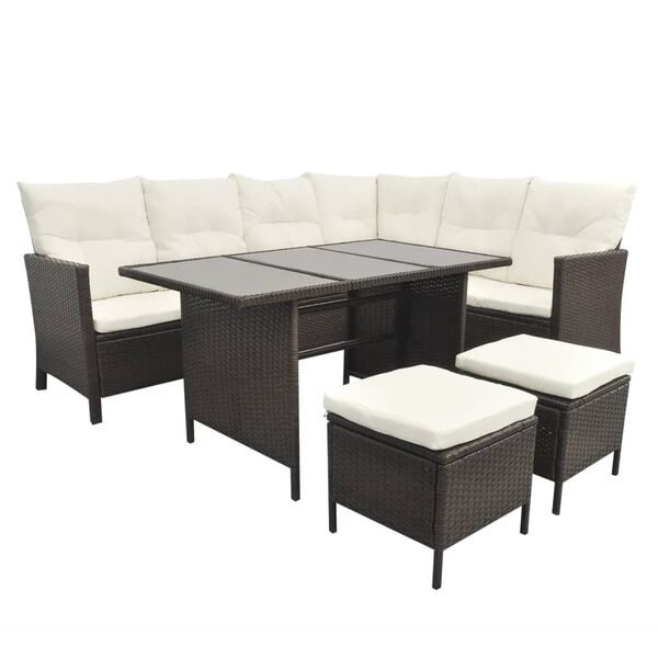 vidaXL Salon de jardin 4 pcs avec coussins R&eacute;sine tress&eacute;e Marron