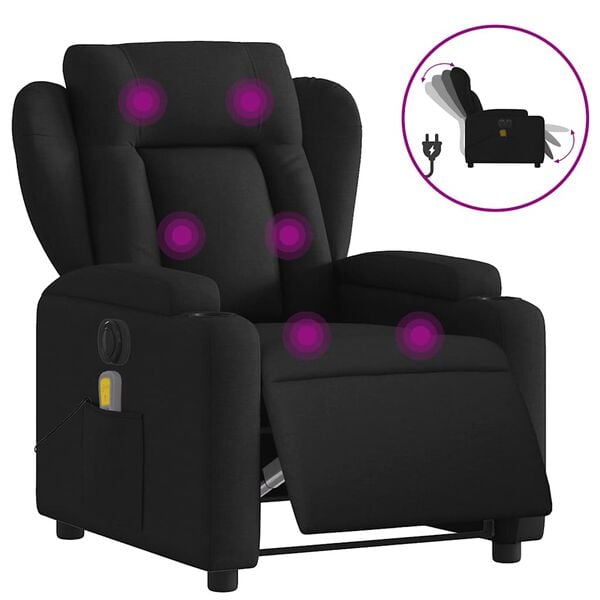 vidaXL Fauteuil inclinable de massage &eacute;lectrique noir tissu